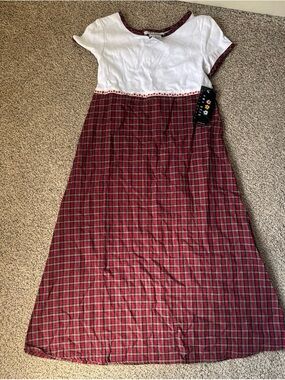 Amy Byer White Top with Red Plaid Maxi Skirt